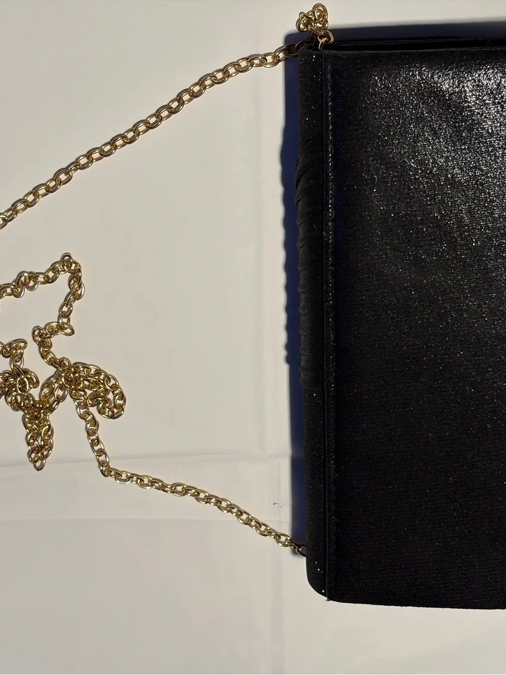 Black Glitter Evening Clutch with Gold Chain Strap